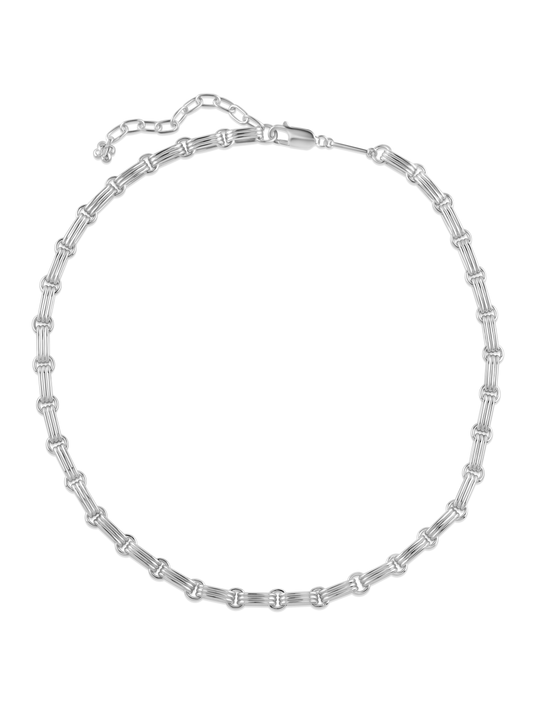 Ridged Round Link Chain Necklace in Silver