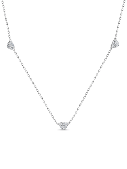 Hearts Station Necklace In Silver