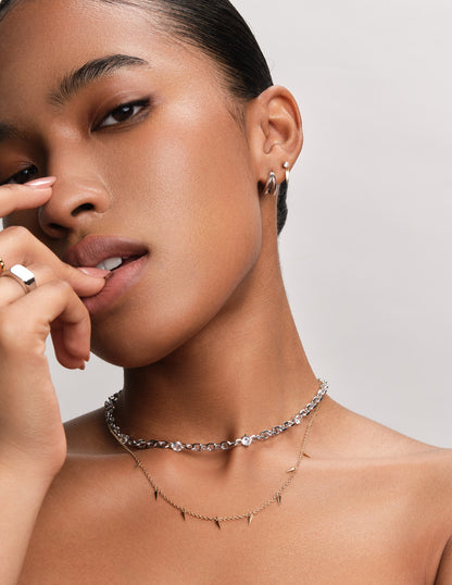 Tusk Crystal Station Chain Necklace in Silver