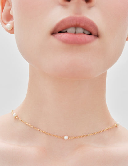 Freshwater Pearl Chain Necklace In Gold