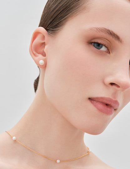 Freshwater Pearl Chain Necklace In Gold