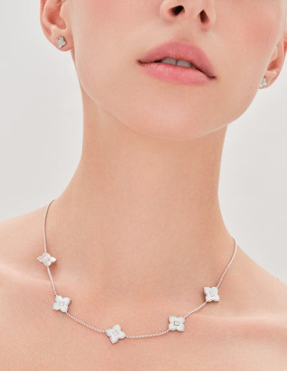 Primrose Mother-of-Pearl Clover Station Necklace in Silver