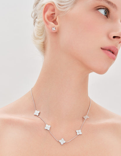 Primrose Mother-of-Pearl Clover Station Necklace in Silver