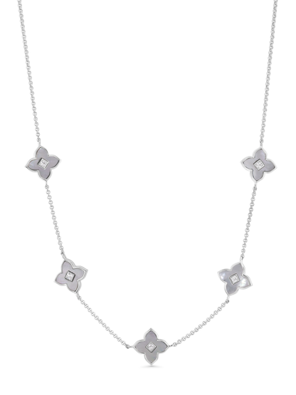 Primrose Mother-of-Pearl Clover Station Necklace in Silver