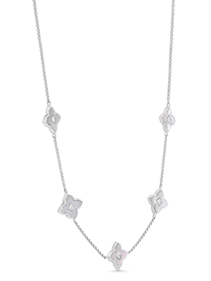 Primrose Mother-of-Pearl Clover Station Necklace in Silver