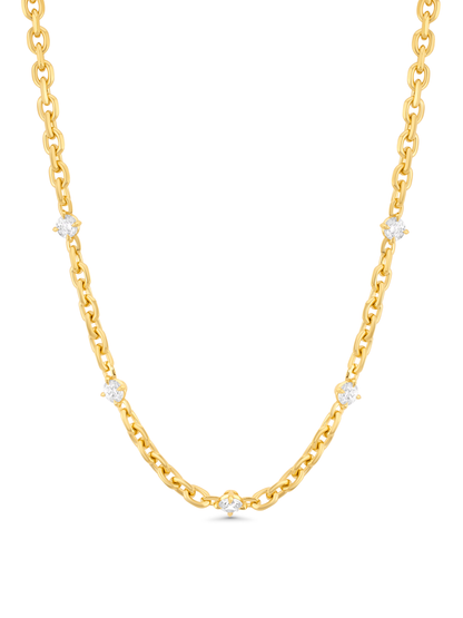 Tusk Crystal Station Chain Necklace in Gold