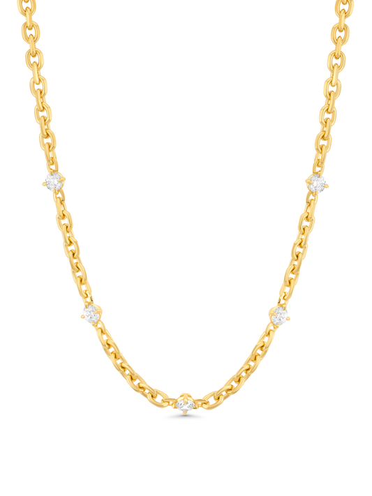 Tusk Crystal Station Chain Necklace in Gold