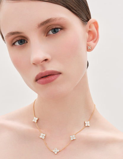 Primrose Mother-of-Pearl Clover Station Necklace in Gold