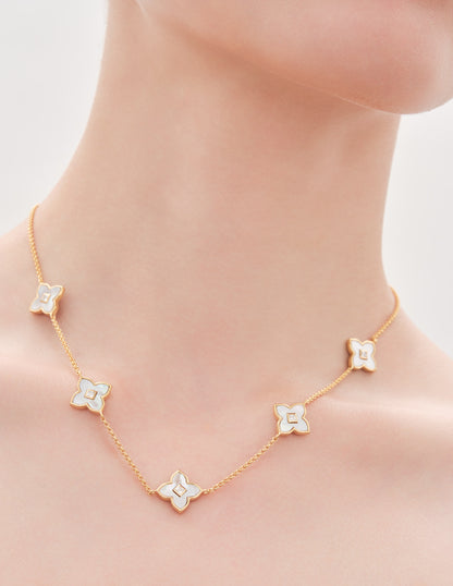 Primrose Mother-of-Pearl Clover Station Necklace in Gold