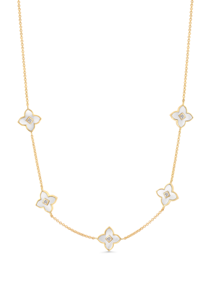 Primrose Mother-of-Pearl Clover Station Necklace in Gold