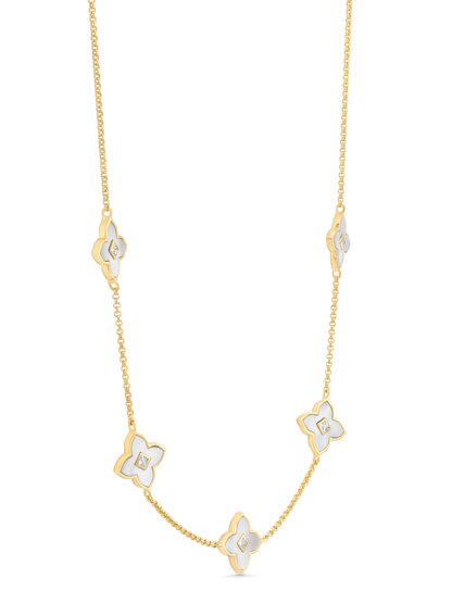 Primrose Mother-of-Pearl Clover Station Necklace in Gold