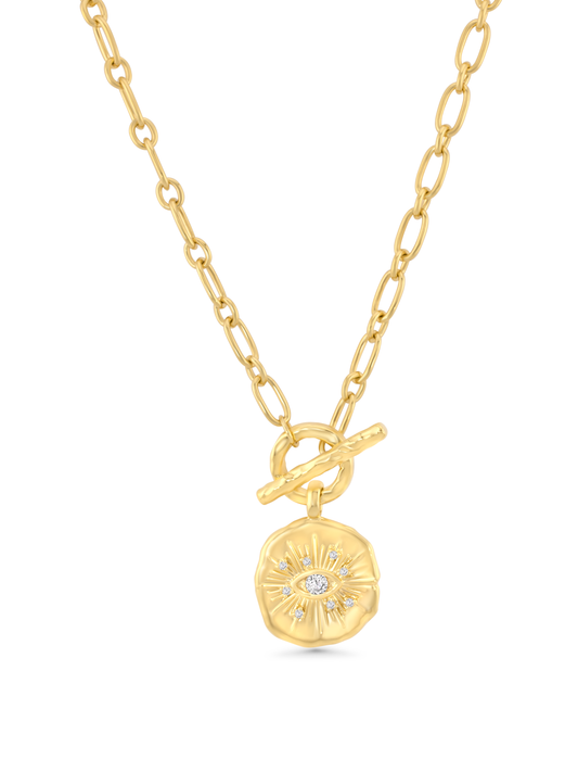 Celestial T-Bar Crystal Eye Pendant Necklace