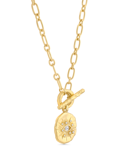 Celestial T-Bar Crystal Eye Pendant Necklace