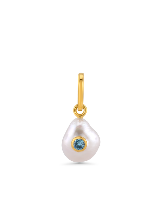 THREAD-ON TURQUOISE & PEARL STATION CHARM IN GOLD
