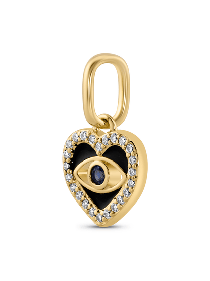 Thread-On Pavé Evil Eye-Heart Charm In Gold