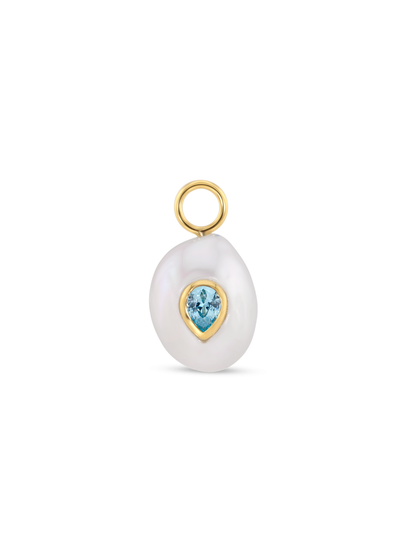 Freshwater Pearl Aquamarine Earring Charm In Gold