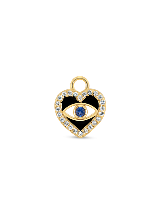 Enamel Eye-Heart Blue Crystal Earring Charm In Gold