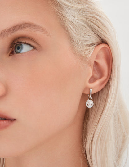 Pavé Smiley Earring Charm In Silver