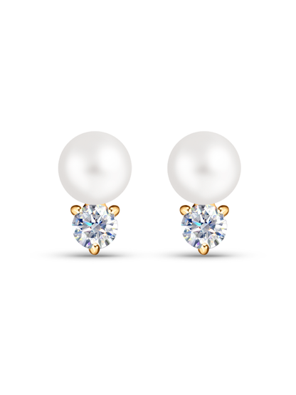 Fine 14K Gold & Lab-Grown Diamond & Pearl Studs