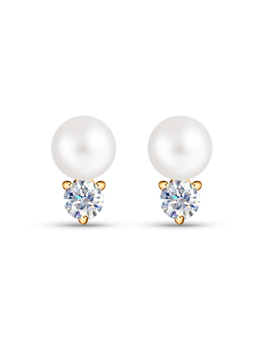 Fine 14K Gold & Lab-Grown Diamond & Pearl Studs