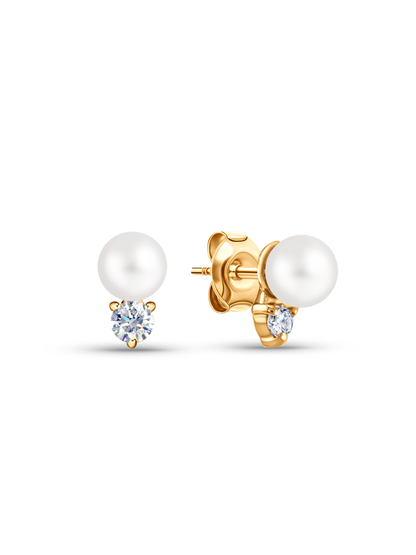 Fine 14K Gold & Lab-Grown Diamond & Pearl Studs