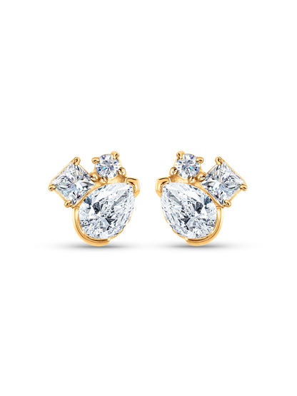Fine 14K Gold & White Topaz Cluster Studs