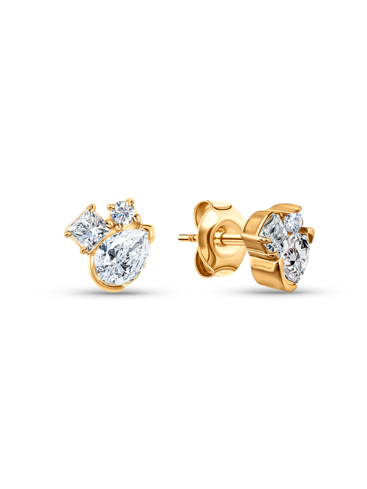 Fine 14K Gold & White Topaz Cluster Studs