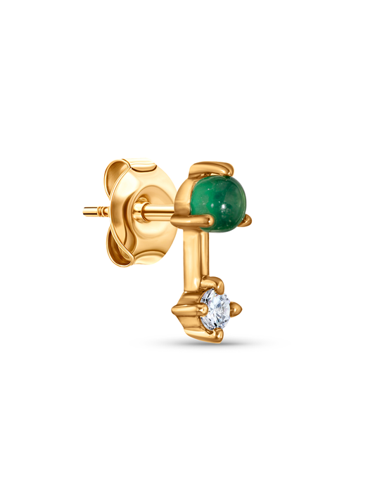 Fine 14K Gold Lab-Grown Diamond & Agate Single Stud