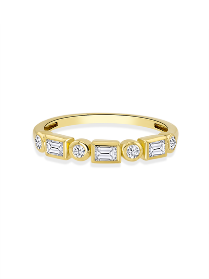 Fine 14K Gold & White Topaz Baguette and Round Ring