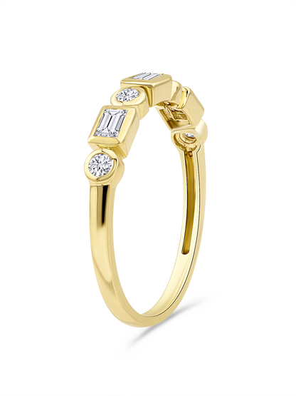 Fine 14K Gold & White Topaz Baguette and Round Ring