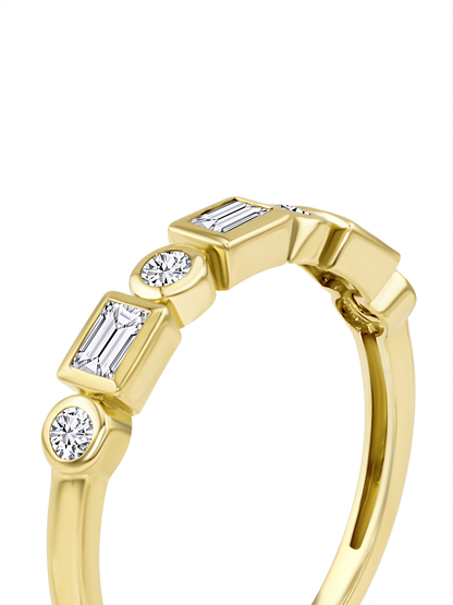 Fine 14K Gold & White Topaz Baguette and Round Ring