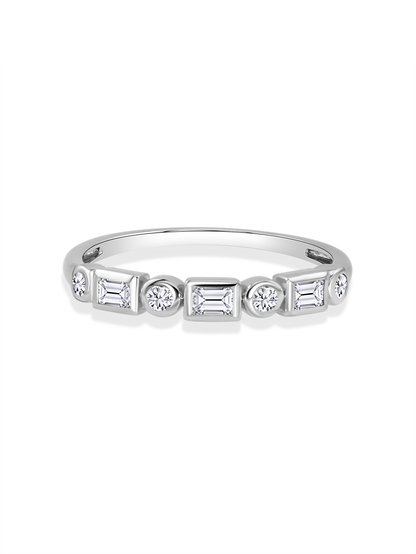 Fine 14K Gold & White Topaz Baguette and Round Ring