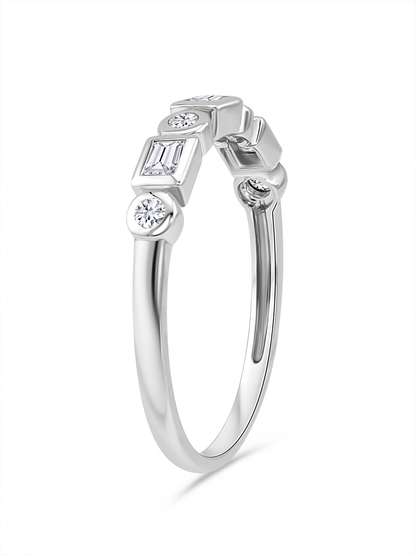 Fine 14K Gold & White Topaz Baguette and Round Ring