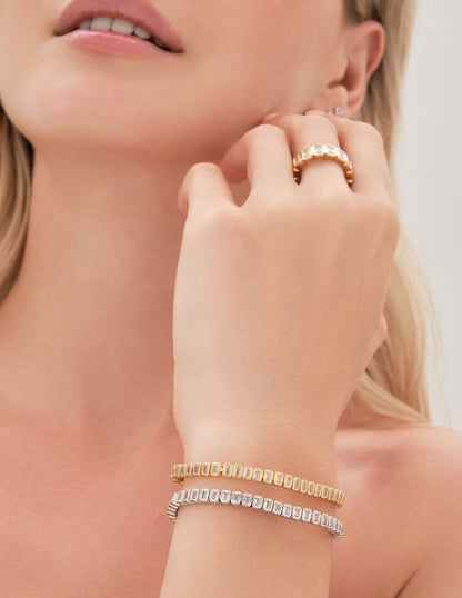 Rectangular Crystal Tennis Bracelet In Gold