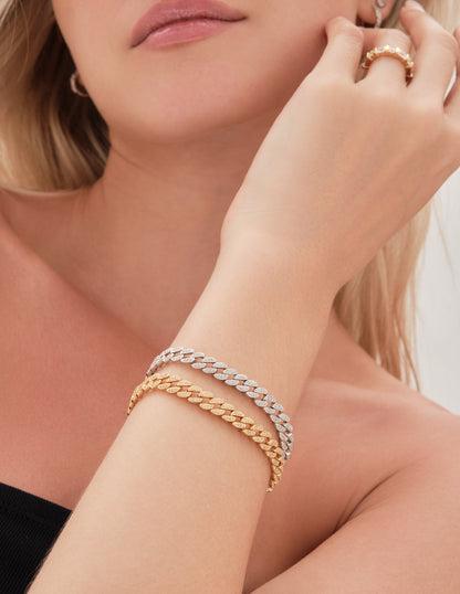 Curb Pavé Chain Bracelet In Silver