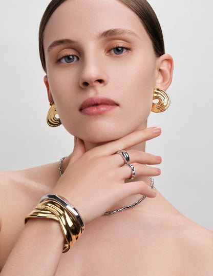 Fluidity Double Wave Cuff Bracelet In Gold