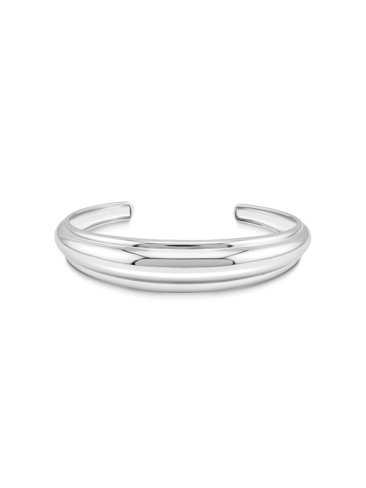 Domed Ridged Cuff Bracelet in Silver