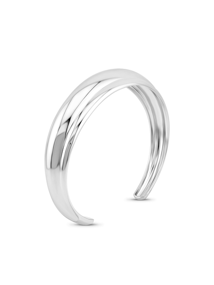 Domed Ridged Cuff Bracelet in Silver