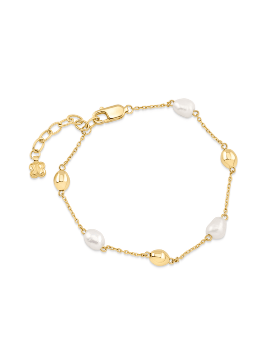 Pearl & Pebble Station Bracelet In Gold