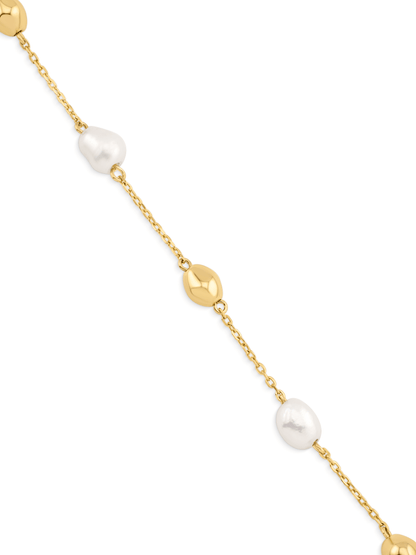 Pearl & Pebble Station Bracelet In Gold