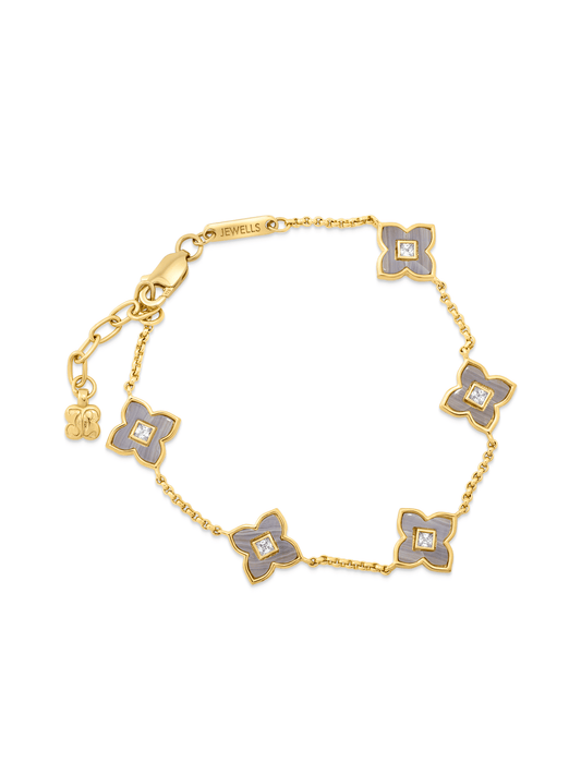 Primrose Blue Lace Clover Bracelet In Gold