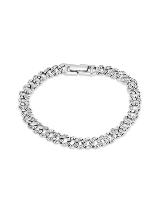 Curb Pavé Chain Bracelet In Silver