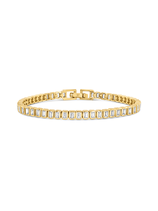 Rectangular Crystal Tennis Bracelet In Gold