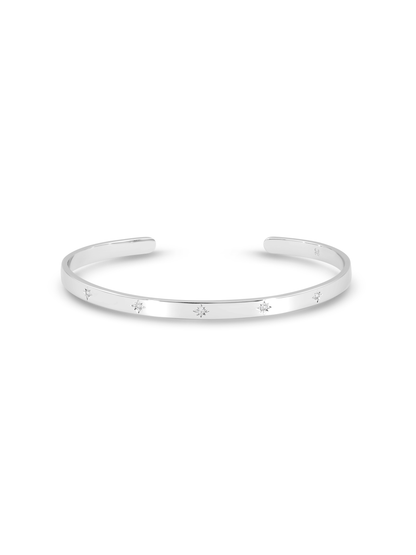 Celestial Star Crystal Cuff Bracelet In Silver