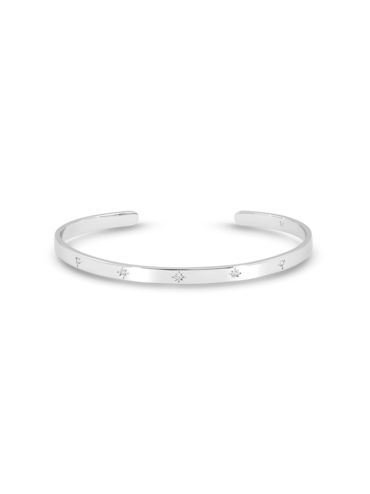 Celestial Star Crystal Cuff Bracelet In Silver
