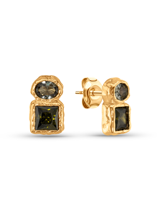 Tourmaline & Peridot Studs In Gold