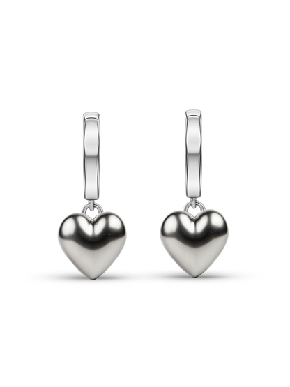 Hearts Charm Drop Huggies In Silver