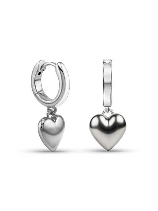 Hearts Charm Drop Huggies In Silver