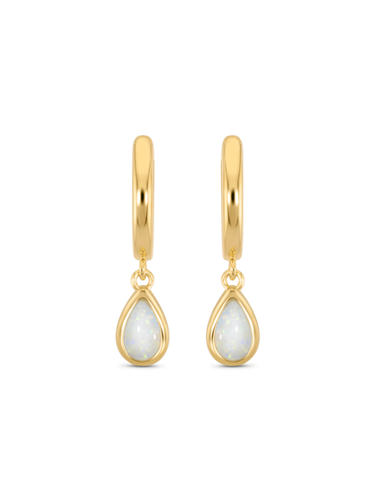 Opal October Birthstone Hoops In Gold