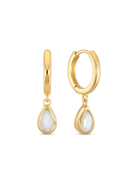 Opal October Birthstone Hoops In Gold